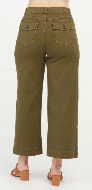 Stretch Twill Cropped Wide Leg Pant Darkened Olive