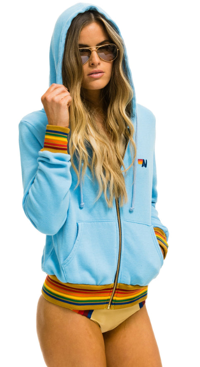 Rainbow Rib Zip Hoodie Sky